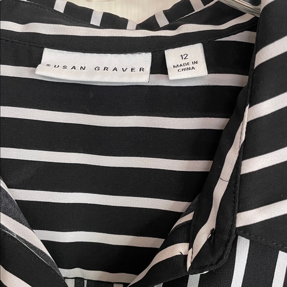 EUC Susan Graver Black and White Striped Button Down Shirt - Picture 2 of 3